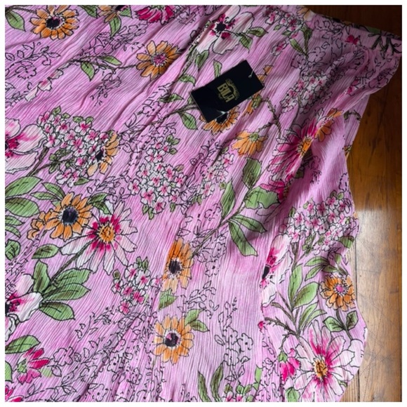 NWT Vintage Y2K Bila Smocked Pink Boho Floral Midi Skirt Whimsi Fairy Sz XL - Picture 5 of 6